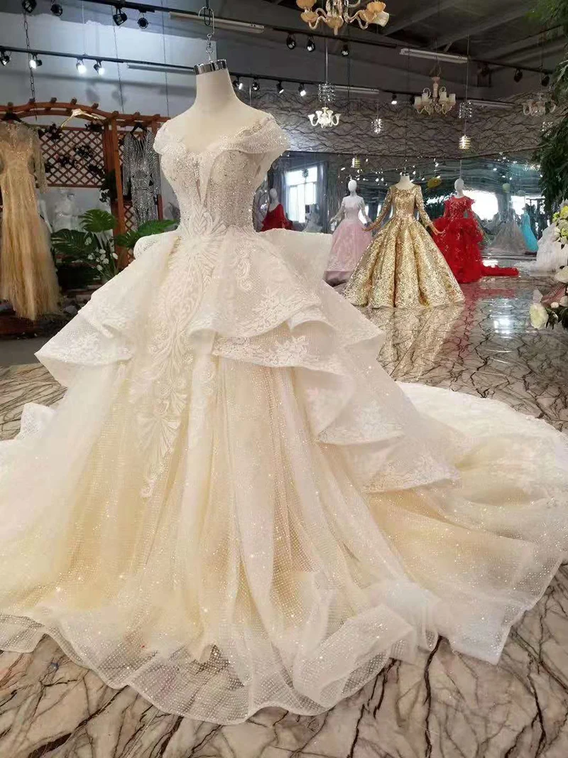 LS11098 кружевное свадебное платье с рукавами крылышками и круглым вырезом