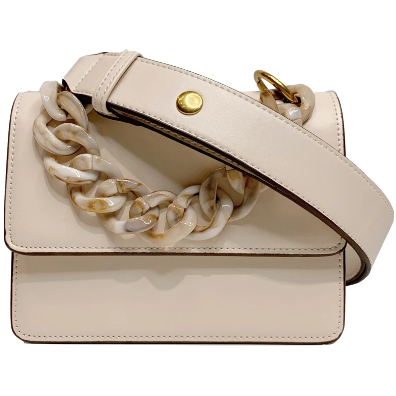 

Women Ladies Milk White Handbags PU Leather Handbag Flap Shoulder Bag Messenger Bags Air Hostess Bag Acrylic Chain