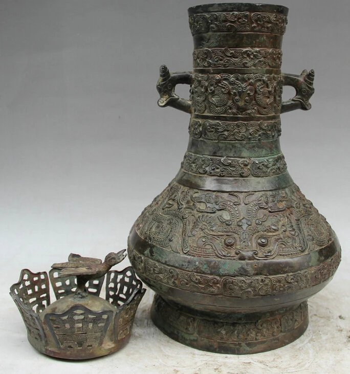 song voge gem S2242 19&quot Old China dynasty Bronze Beast Bird handle food water vessel Pot jar kettle | Дом и сад