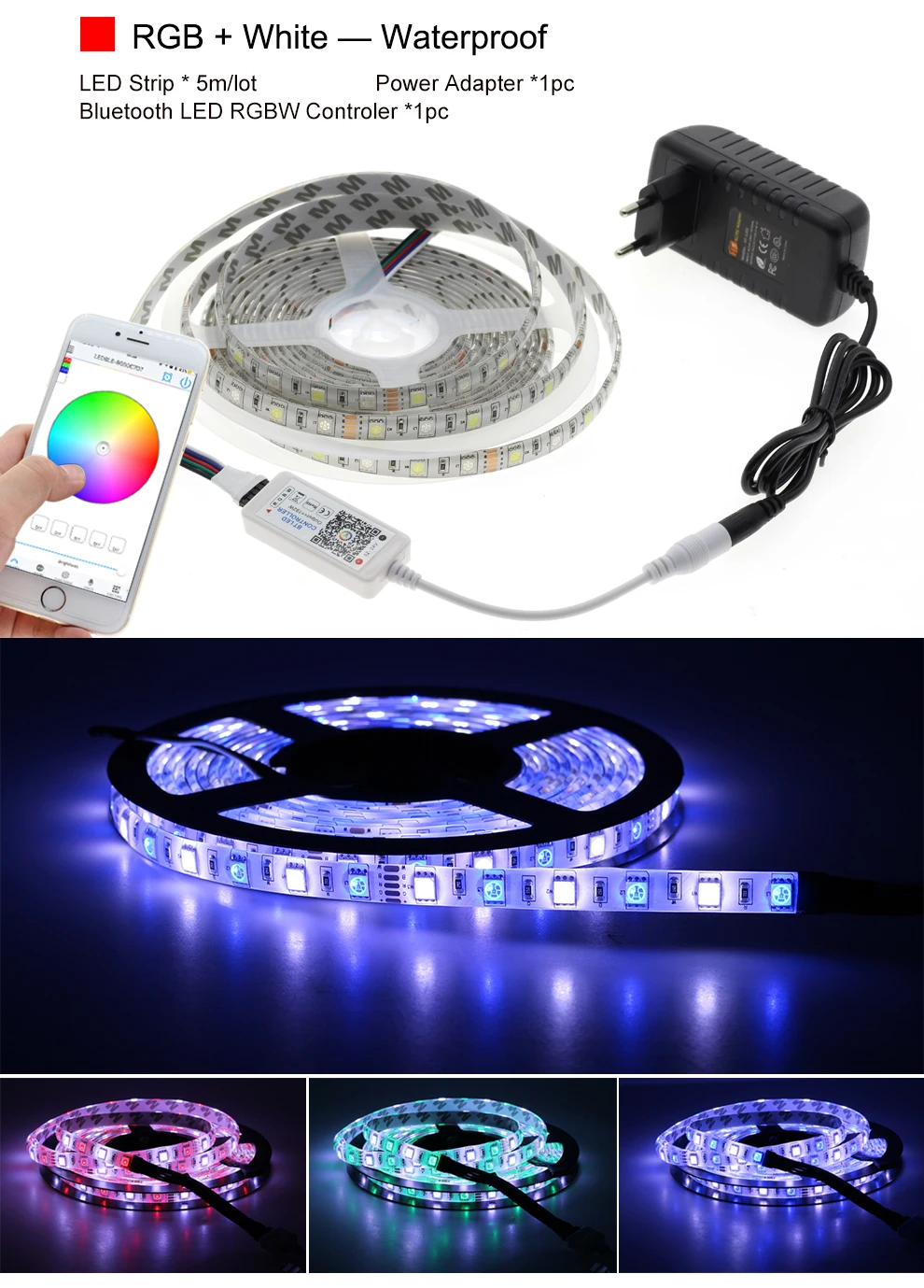 Контроллер Bluetooth RGBW Светодиодные ленты набор 12V Светодиодные ленты 5050 5 м 60 Светодиодный/m+ вluetooth контроллер+ Мощность адаптер