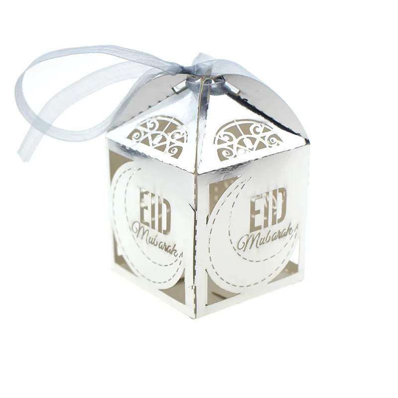 100PCS Laser Cut Happy Eid Mubarak Candy Box Gold/Sliver Hajj Mabrour Paper Gift Boxes Ramadan Kareem Party | Дом и сад