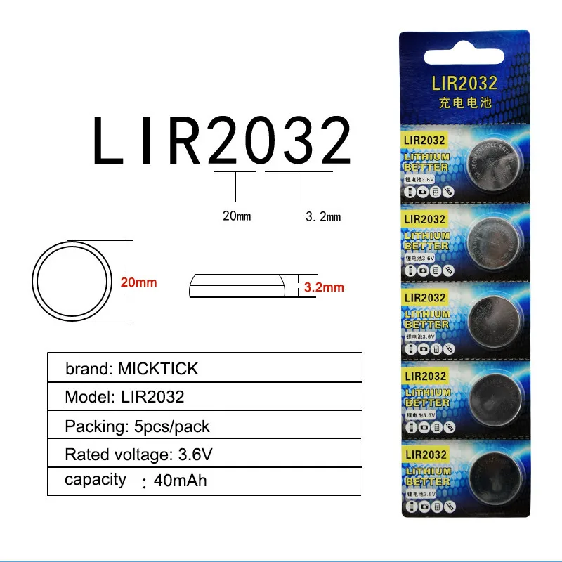 2 шт./упак. LIR2032 аккумуляторная батарея lir 2032 3,6 V литий-ионные аккумуляторы таблеточного типа заменить CR2032