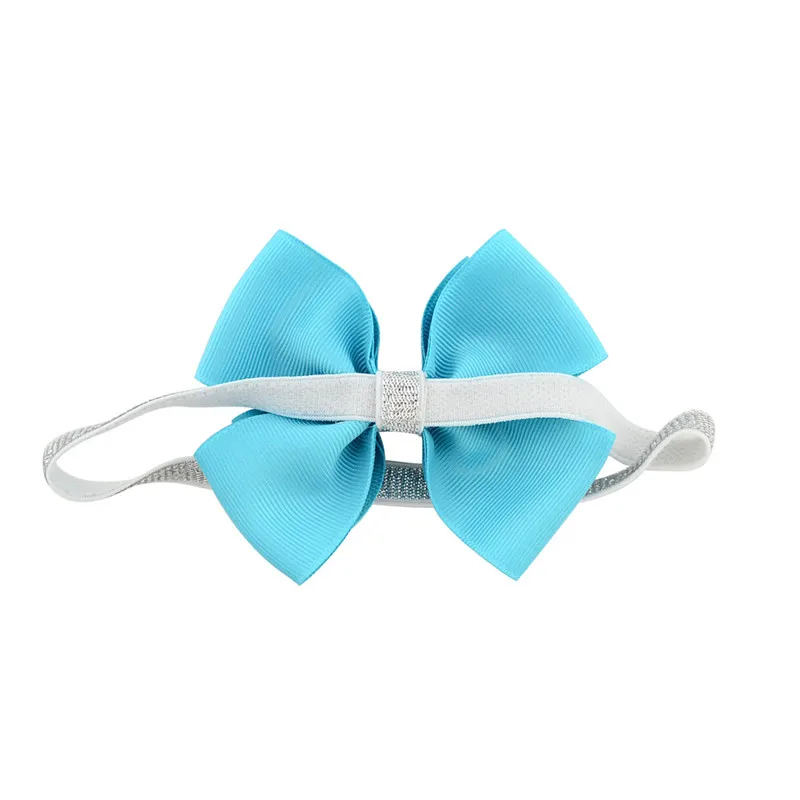 Повязка на голову с бантом для новорожденных маленькая лента серебристая