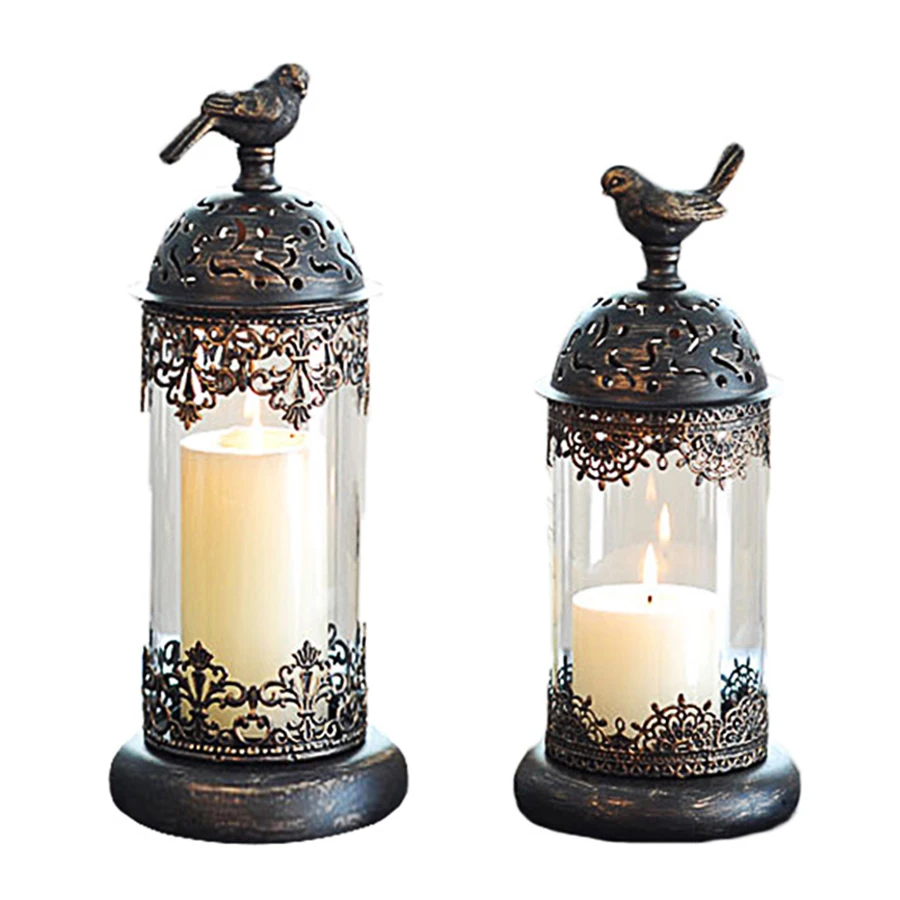 Винтажный большой подсвечник из кованого железа стеклянный роскошный черный