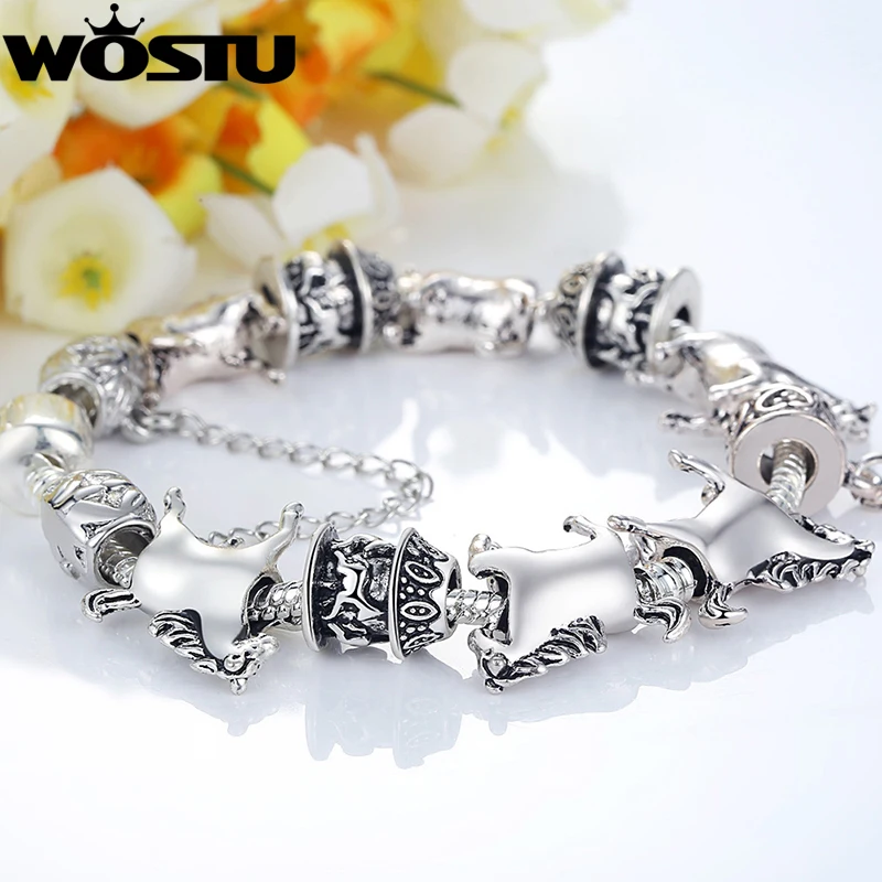 WOSTU Fast Shipping DIY Horse Charm Fit Original Bracelet Women 925 Sterling Silver Beads Fashion Jewelry Gift SDP1272 | Украшения и