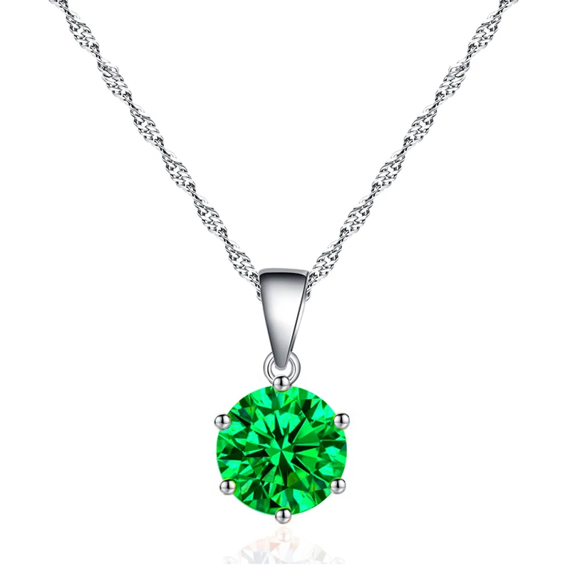 Green 2 Fashion AAA Zircon Round Crystal Pendant Choker Necklace for Women Females Green Purple Blue Pink Color CZ Jewelry Gifts - Окраска металла: Green 2