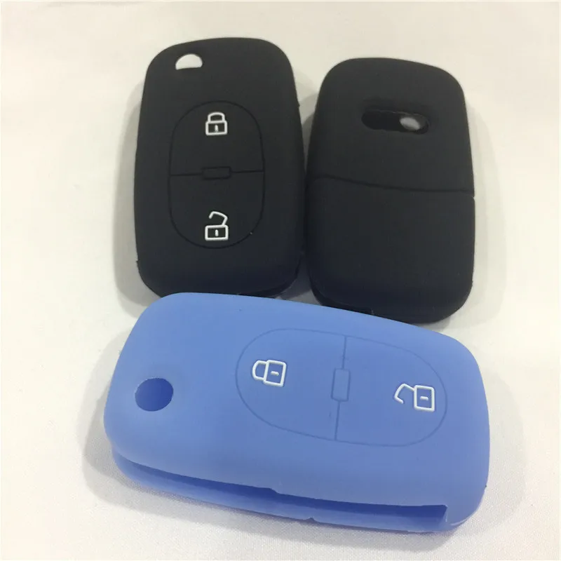 Силиконовый резиновый автомобильный чехол для брелка с ключом Набор для Audi A2 A3 A4 A6 A8 TT 2 3 кнопки старый Флип складной дистанционный ключ - Название цвета: 2 button light blue