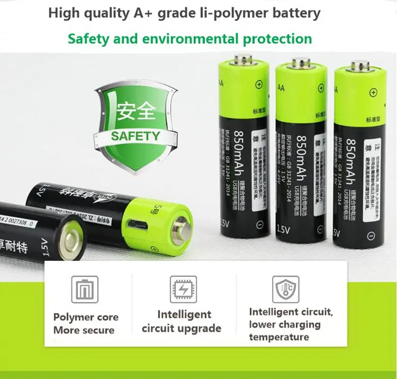 ZNTER 2 шт/4 шт 1,5 V AA 1250mAh литий-полимерная аккумуляторная батарея микро usb зарядка 1,5 v батареи