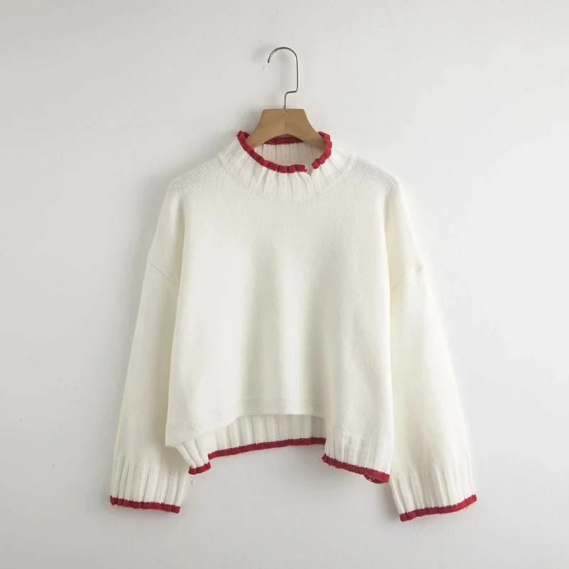 Women Winter Gray Pullover Female Notched Collar Warm Autumn Sweater Irregular Design Red Edge Solid Jumper Cothes pull femme | Женская