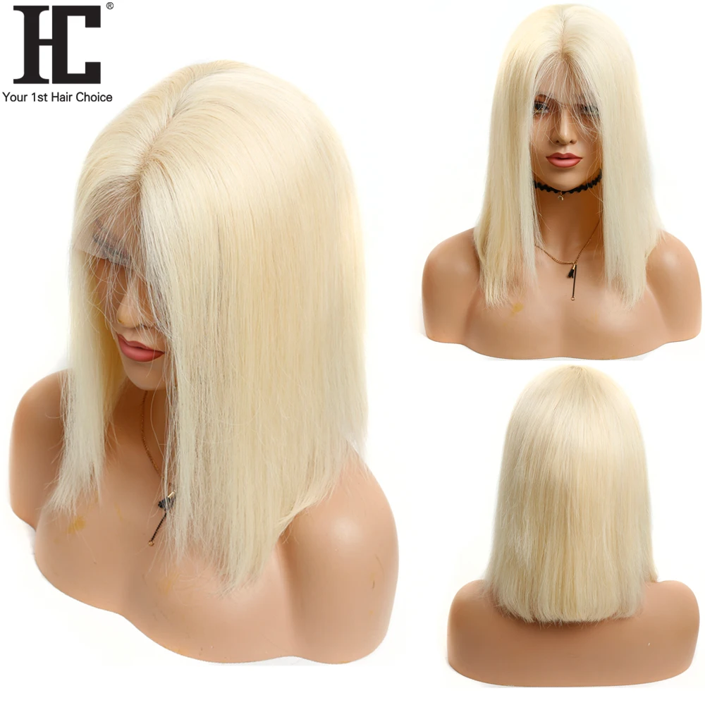 

HC 613 Lace Front Human Hair Wigs Blonde Short Bob Wig Brazilian Straight Remy Hair 13x4 Wig Pre Plucked Hairline 150% Dyed Well