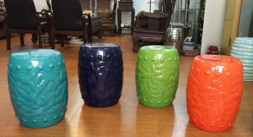 Декоративный круглый керамический стул для дома "Античный внутренний стеклянный ручной росписи стул для сада" из Джинджэняна.