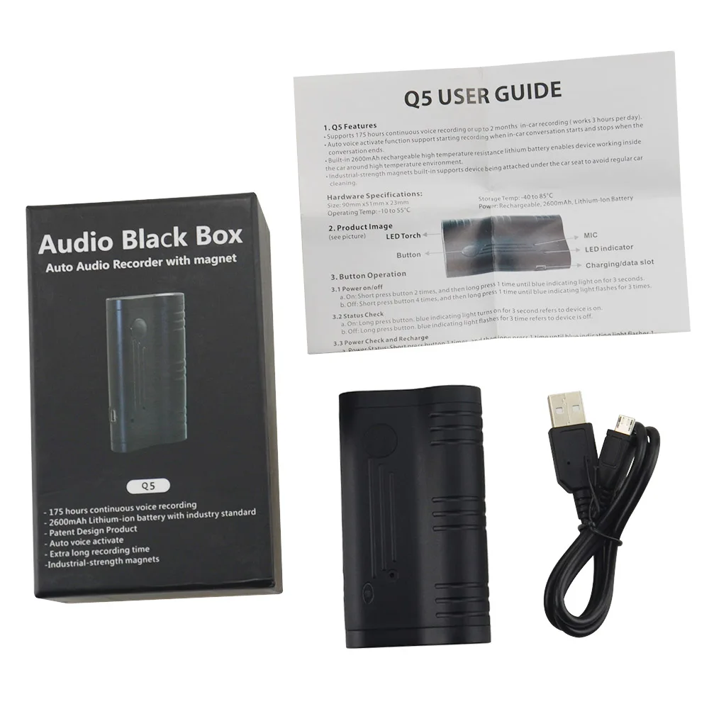 2200mAh Build-in Battery Voice Recorder Q5 with magnet and LED Flash Light Auto Activated Recording Supports 175 hours | Автомобили и