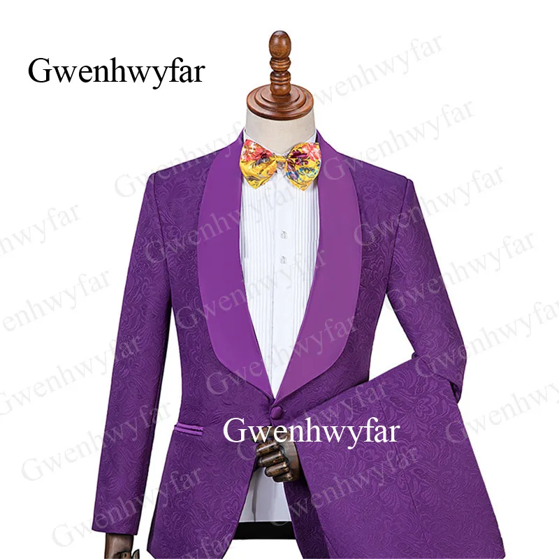 Gwenhwyfar 2019 фиолетовый Jacqaurd костюм Homme мужские свадебные костюмы 2 шт. (куртка + брюки)
