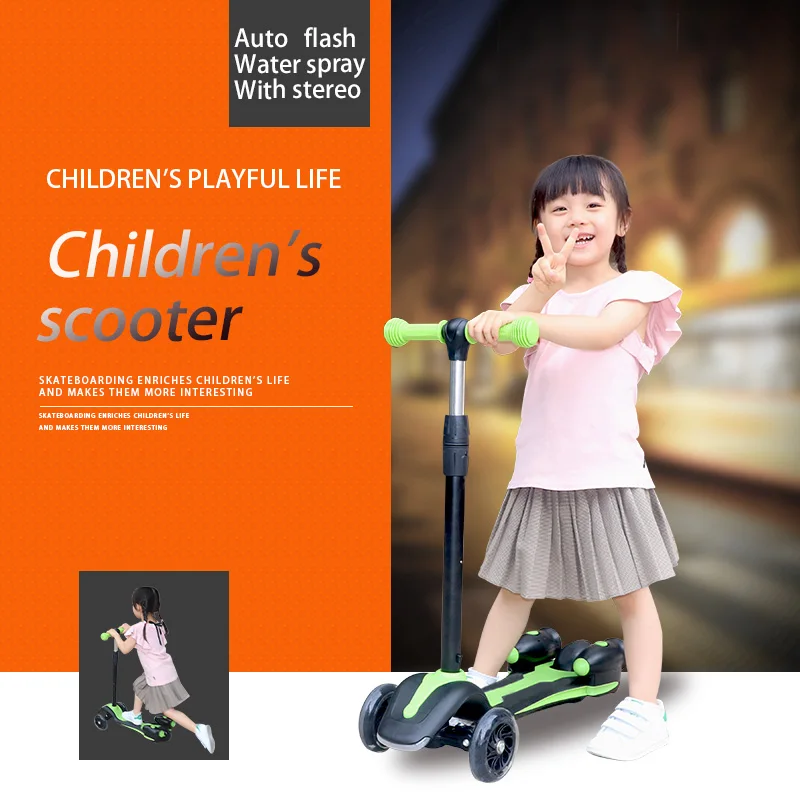 Дети скутер скейтборд 3 колеса удар с ручкой подставкой распыления воды вспышки