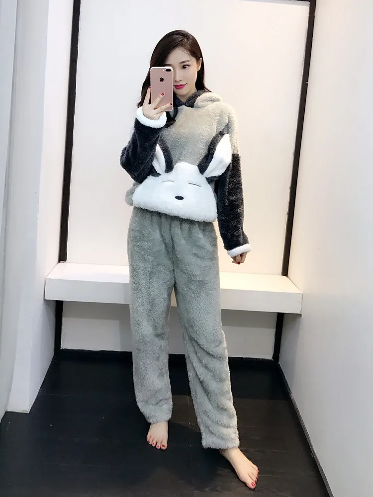 Флисовые пижамные комплекты, женская зимняя Пижама, Ночной костюм, Kigurumi Pyjama Set Kawaii, одежда для сна, домашняя одежда, милая