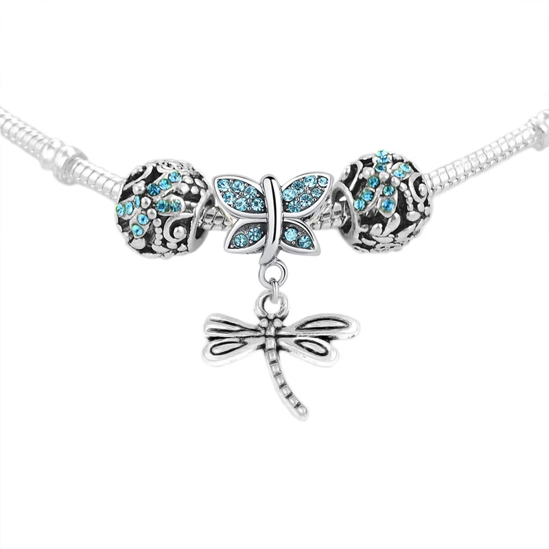 

1 Set Silver Color Shining Butterfly Dragonfly Pendant Fit pandora Bead Charm Bracelet DIY Jewelry Making ,Send Free Gift SPP123