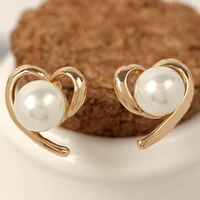 center big simulated pearl golden fashion asymmetric heart shaped stud earrings trendy piercing jewelry for women