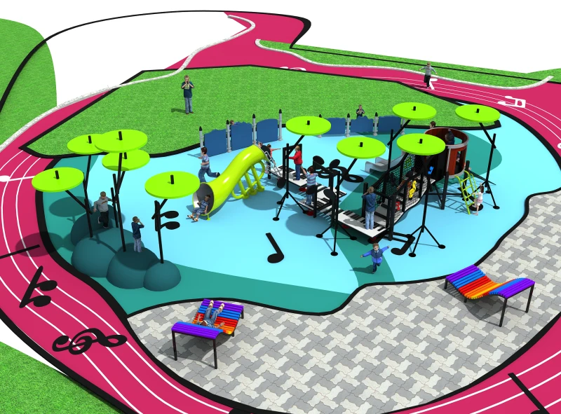 Goedkoop Aangepaste Amusement Speeltuin Met Staal Dia Voor Kinderen Muziek Thema Plastic Glijbaan Park YLW-OUT180308