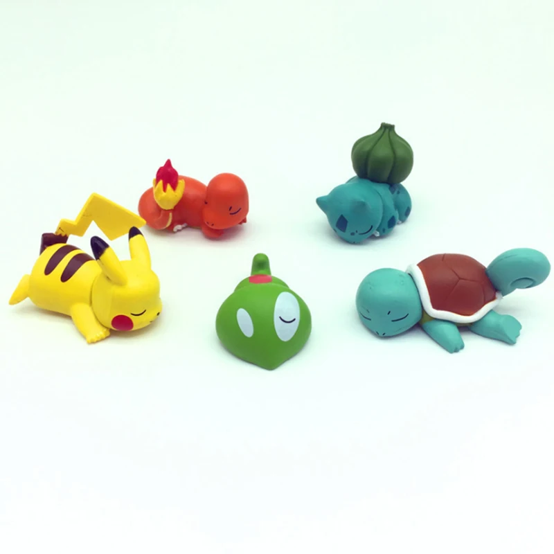 Аниме 5 шт./компл. спящие Фигурки 4 стиля милые Pika Squirtle Bulbasaur ПВХ Модель игрушки