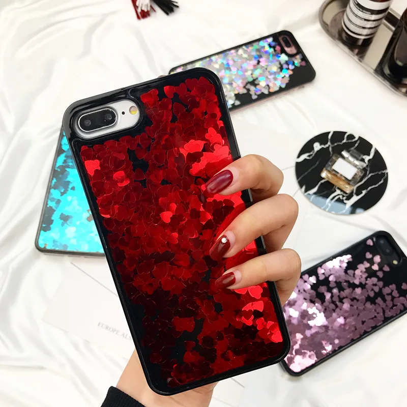 Динамические жидкие наклейки на ногти сердечки блестки телефонные чехлы для iPhone
