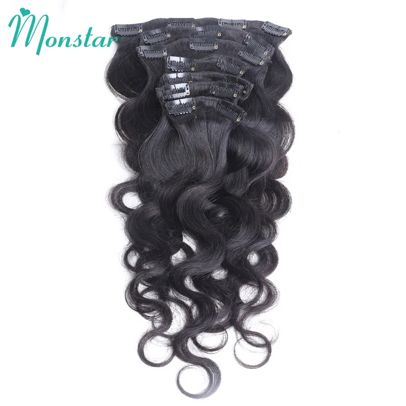 Monstar 7 шт. 120 г/компл. Клип В Пряди человеческих волос для наращивания объемной