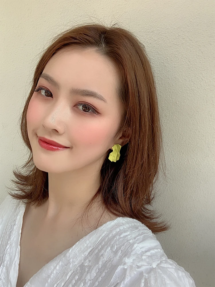 HUANZHI модные серебряные 925 Асимметричные несимметричные геометрические серьги-гвоздики ярких цветов для женщин и девушек Вечерние