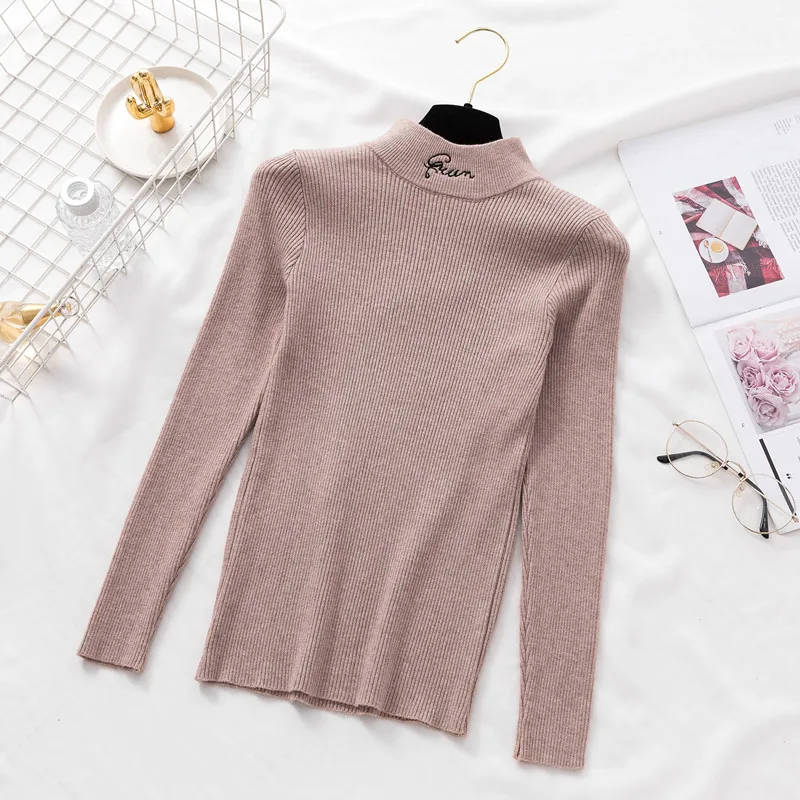 2019 New Spring Autumn Women Knitted Sweater Fashion embroidery Warm Turtleneck Casual long sleeved Pullovers And Sweaters | Женская