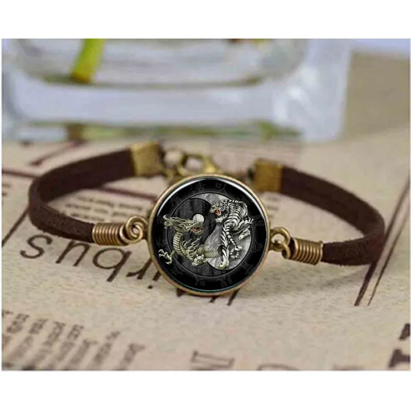 

Brand New style Tai Chi dragon tiger Yin Yang retro glass bracelet long bracelet jewelry items for women men Bangle