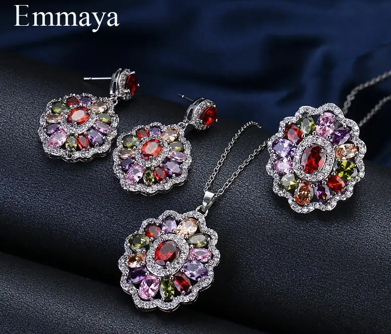 white gold Emmaya бренд класса люкс элегантность Шарм AAA кубический многоцветный циркон два цвета ожерелье наборы для женщин популярные свадебные украшения подарок - Окраска металла: white gold
