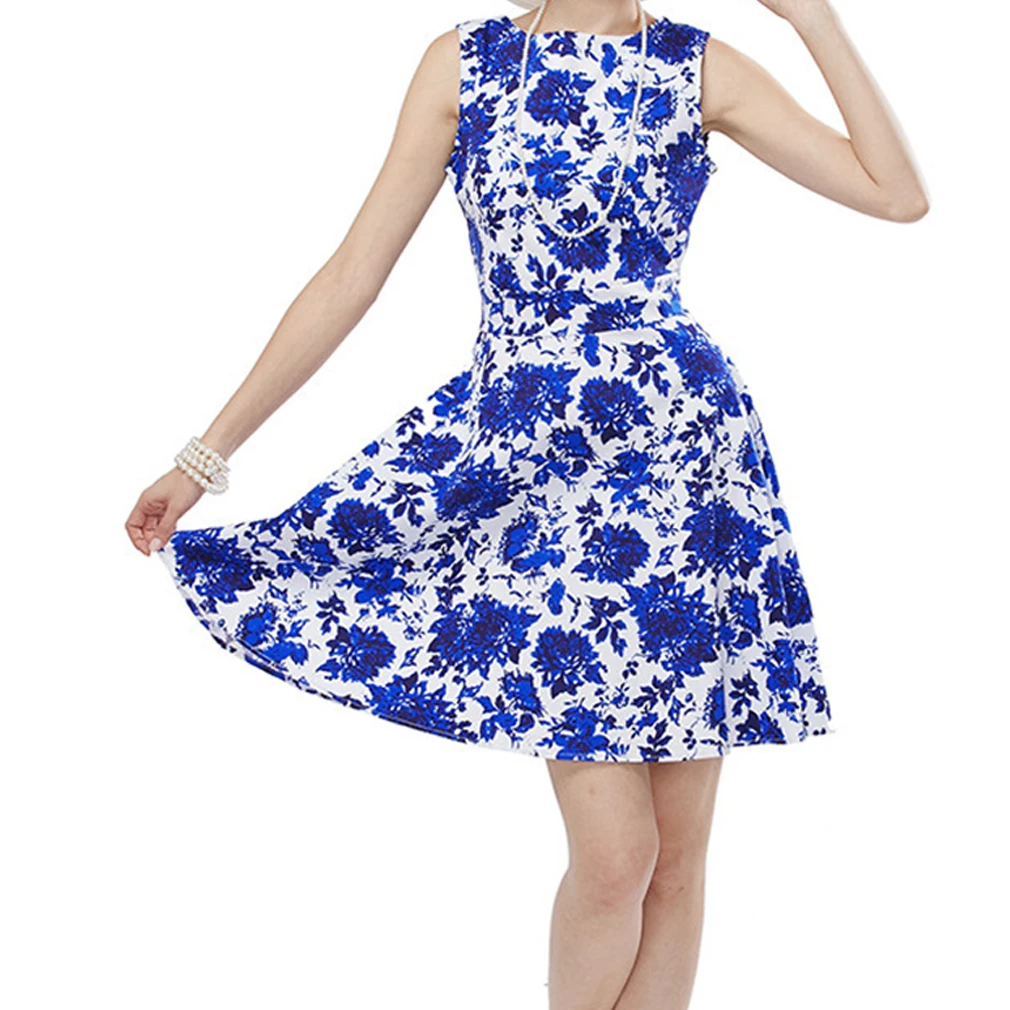 Women Plus Size Summer Dress Audrey Hepburn Sleeveless Vintage Retro Robe Rockabilly Floral Print Party Vestidos | Женская одежда