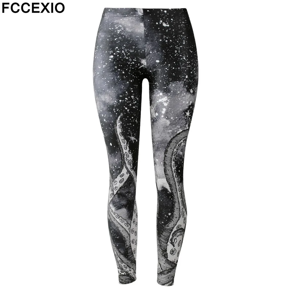 Леггинсы FCCEXIO женские для фитнеса цифровая печать тонкая эластичная большого