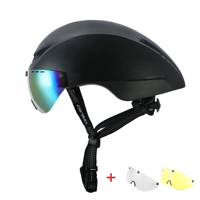 Black plus lens Велосипедный шлем с линзами TT In-mold дорожный велосипед шлем MTB очки Сверхлегкий ветрозащитный езда гоночный велосипедный шлем - Цвет: Black plus lens