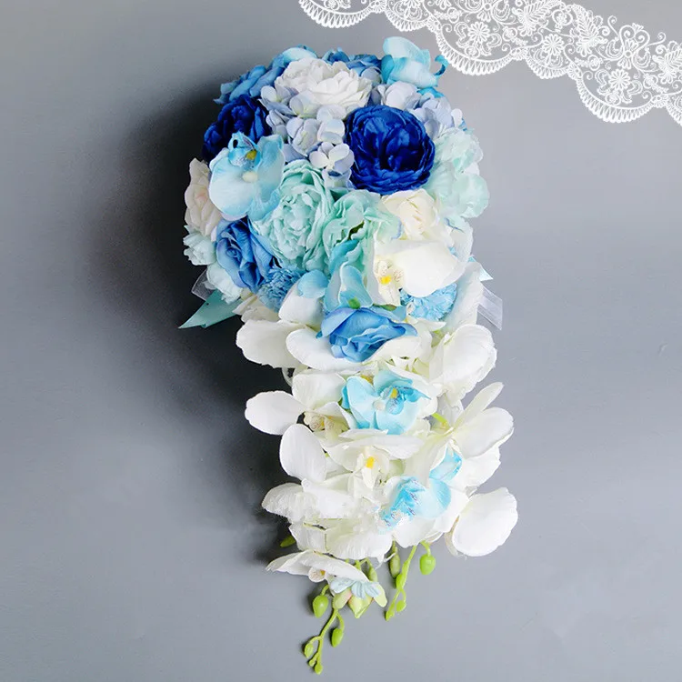 Royal Blue JaneVini Королевский синий Искусственные цветы для невесты букеты водопад Свадебный букет с кристаллами шелковые лепестки для свадеб букет роз искусственное - Цвет: Royal Blue