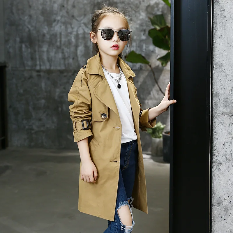 Тренчи для девочек двубортные куртки детская ветровка верхняя одежда на весну и