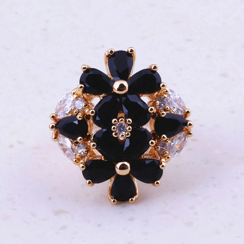 Хит продаж черные кольца украшенные кристаллами кубическим цирконием желтым