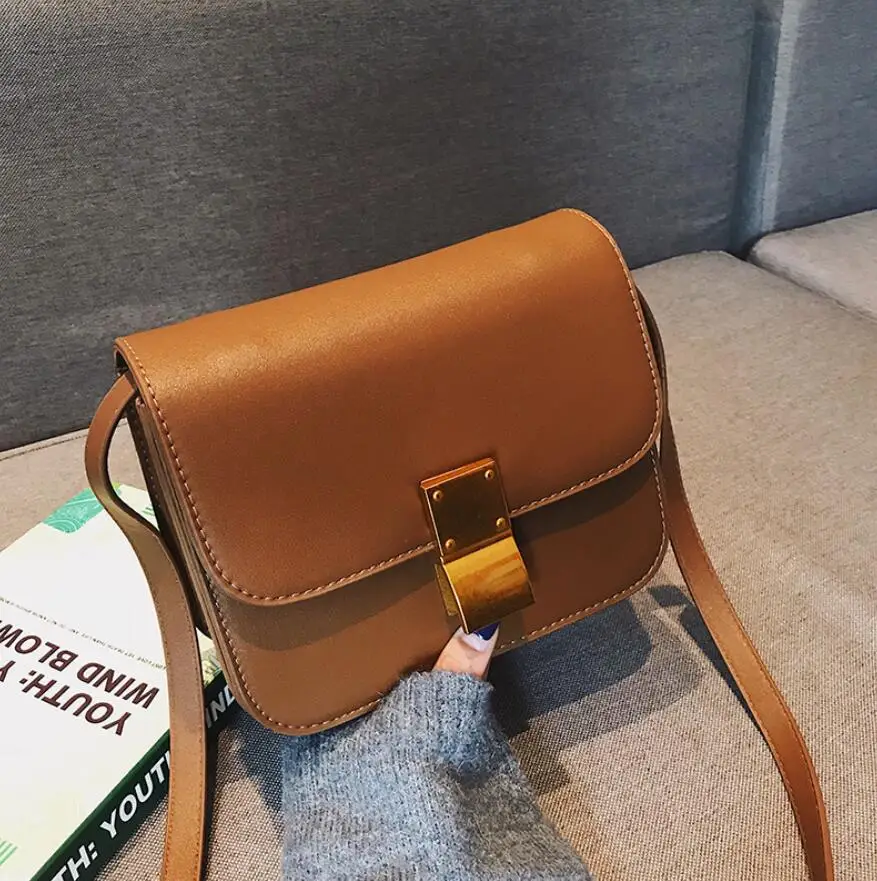 22 X 9 X 17 CM Европейская ретро модная женская квадратная сумка новая качественная женская сумка из искусственной кожи простые сумки-мессенджеры через плечо с замком - Цвет: 22 X 9 X 17 CM