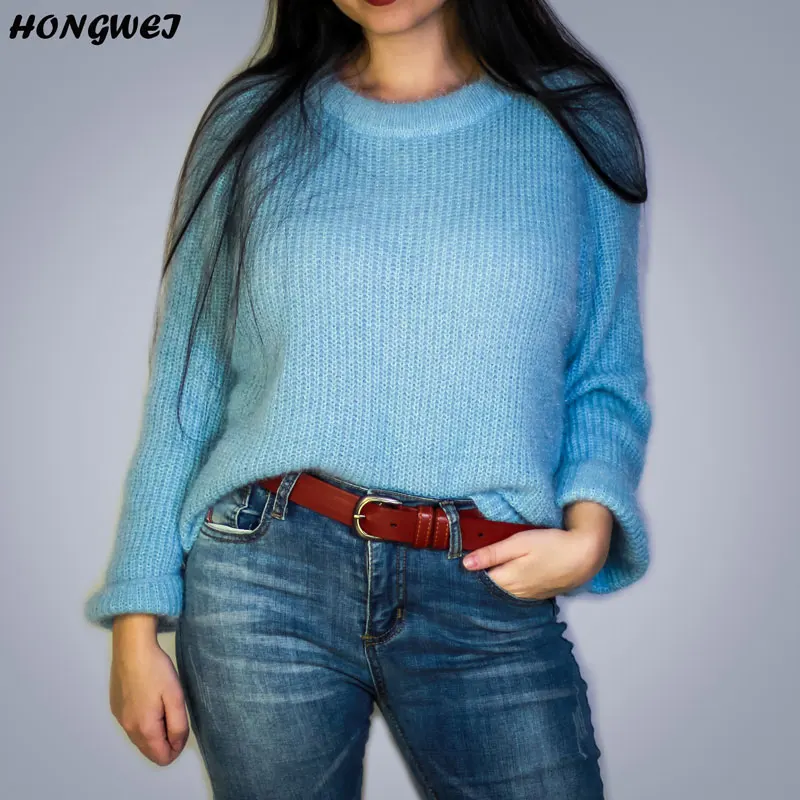 2019 New Autumn Winter Women Sweaters Solid Color Soft Mohair Knitting Pullovers Loose Knitted Female Jumper Tops | Женская одежда