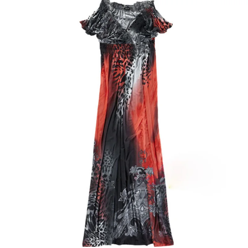 Женское длинное летнее платье туника с V образным вырезом|vestidos plus|plus size maxiplus maxi dress