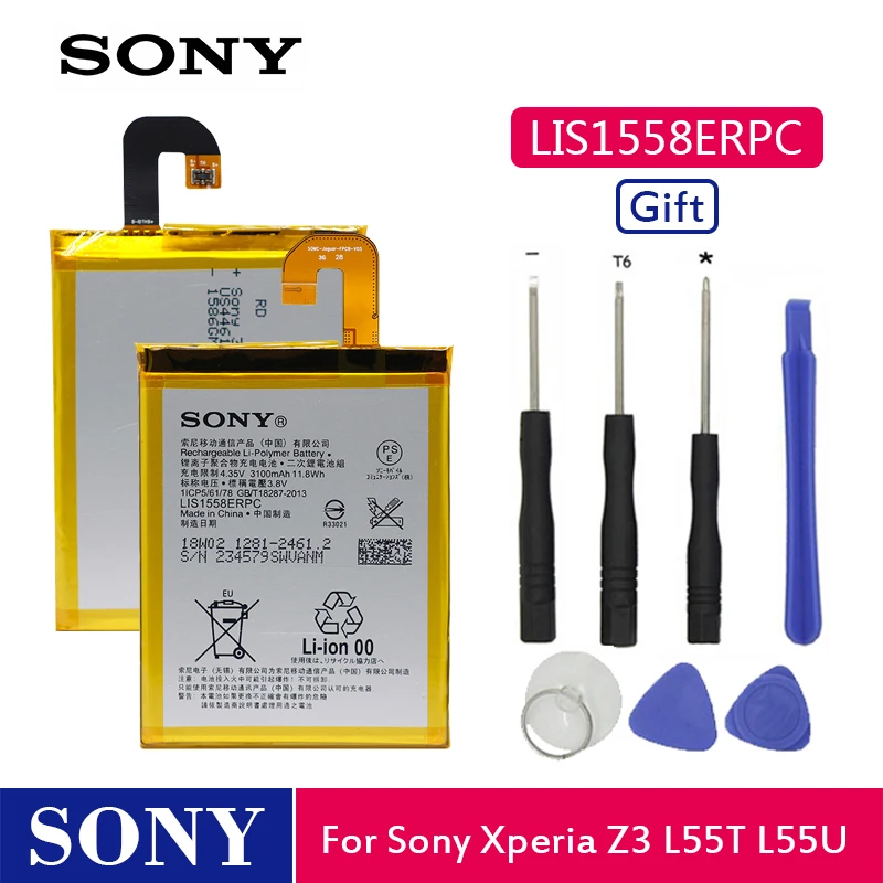 SonyOriginal аккумулятор для телефона LIS1558ERPC Sony Xperia Z3 L55T L55U D6653 D6633 D6603 3100 мАч Сменные