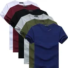 Мужские хлопковые футболки, с простым креативным дизайном, однотонные, с коротким рукавом, 2019, 6 шт., размера плюс