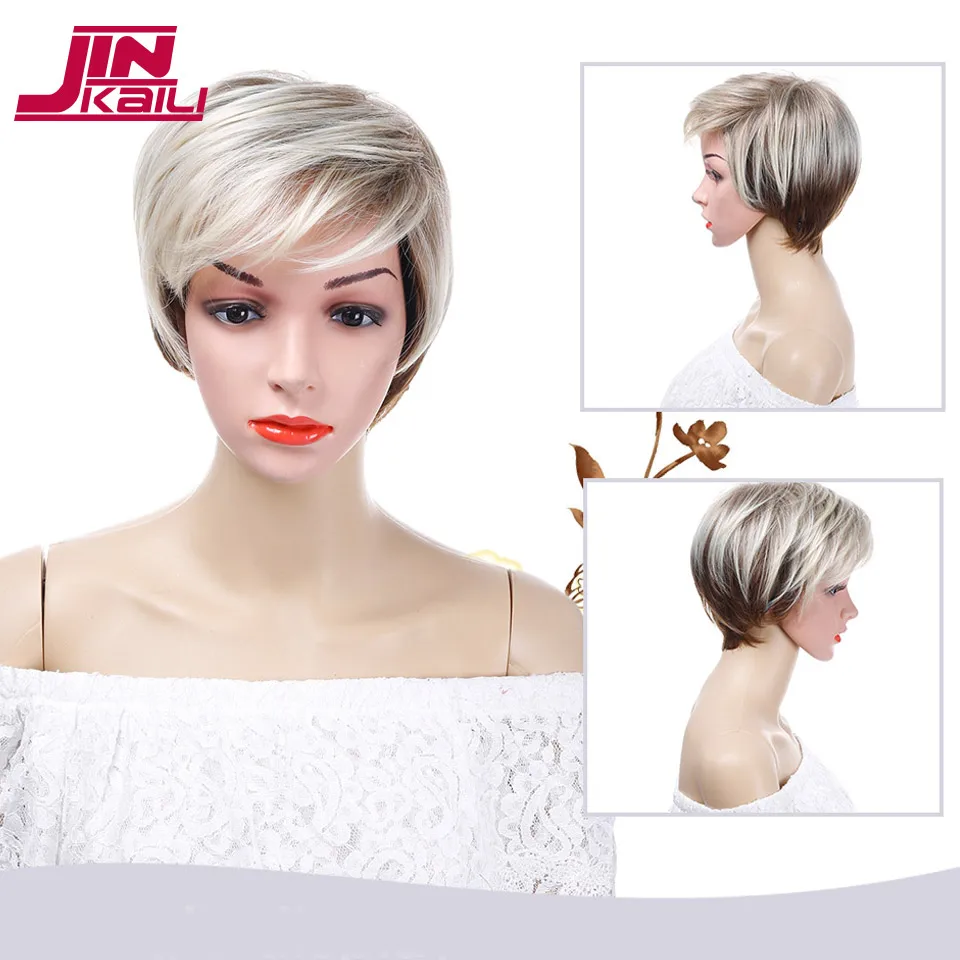 JINKAILI парик из коротких прямых волос белый и коричневый Косплей вечерние индивидуальный парик термостойкие синтетические волосы парики для женщин
