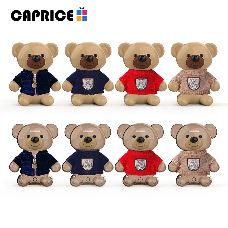 Мишка копилка пластиковая детская коробка для монет прозрачная сейф экономия