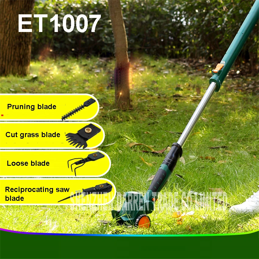 

ET1007 power tools 4in1 10.8V Li-ion cordless hedge trimmer mower mower pruning mini rechargeable tools 65manganese alloy steel