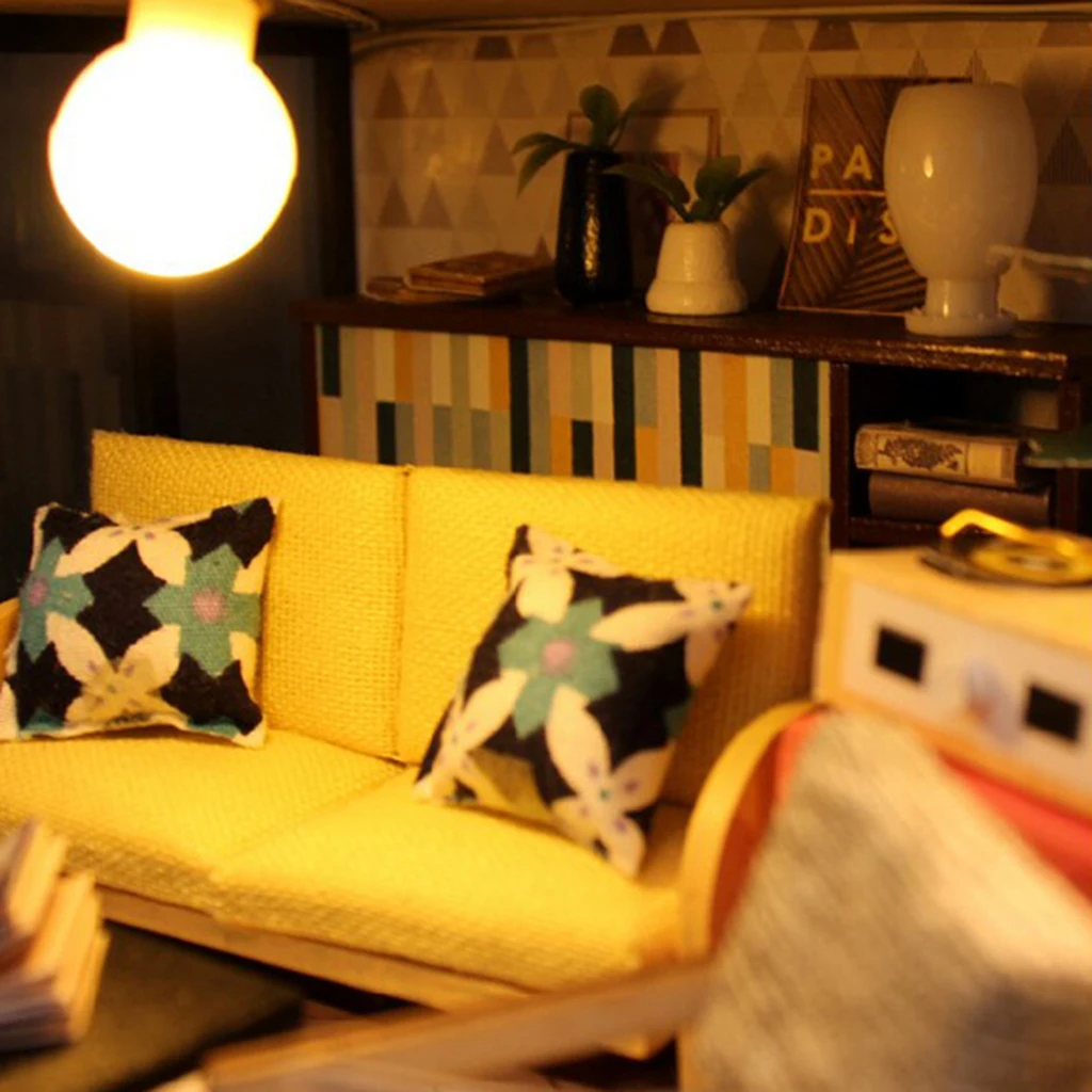 DIY чердак квартиры кукольный домик деревянная мебель LED набор детская