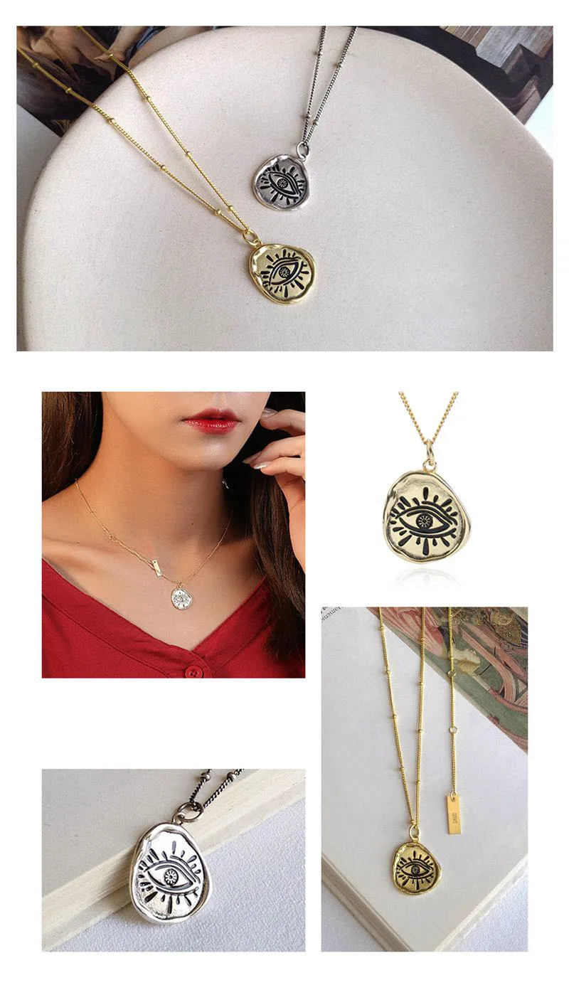 Silvology 925 Sterling Silver Irregular Devil's Eye Necklace Original Western Style Pendant Necklace for Women Jewelry Gift