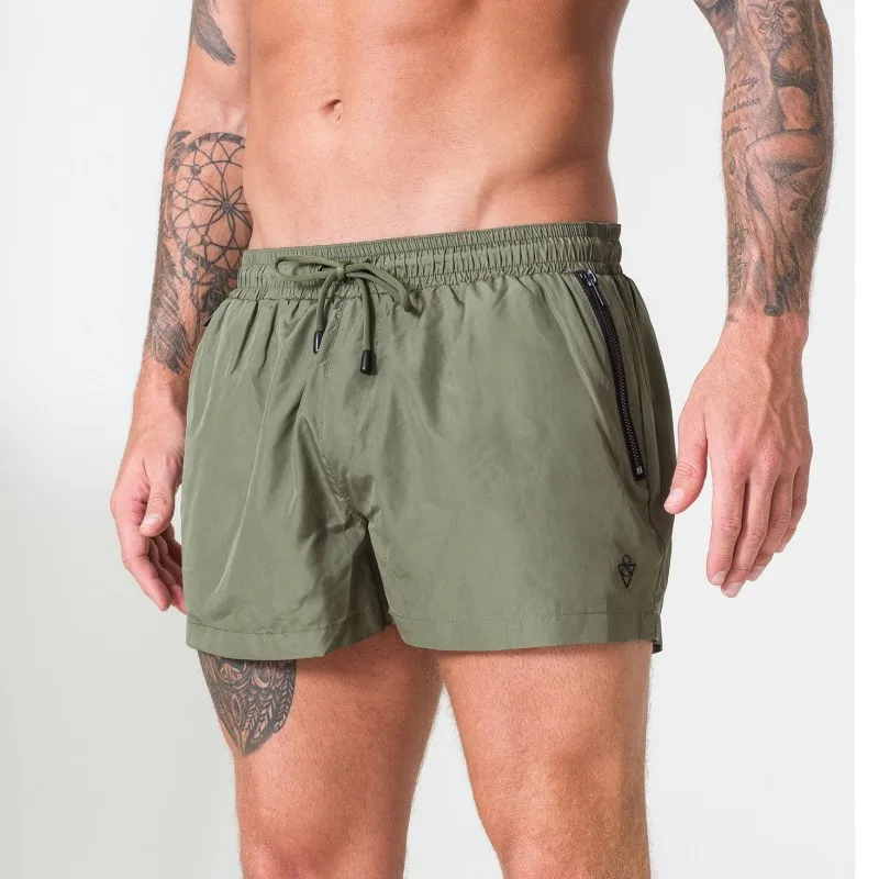 Green swim shorts Новинка, мужские спортивные шорты для фитнеса бодибилдинга, мужские летние повседневные крутые короткие штаны, мужские шорты для бега, тренировок, пляжа - Цвет: Green swim shorts