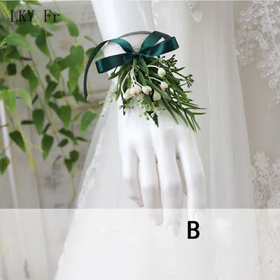Wrist Flower B LKY Fr искусственный цветок Свадебный корсаж булавка цветы для жениха бутоньерка зеленая манжета браслет подружки невесты свадебные цветы - Цвет: Wrist Flower B