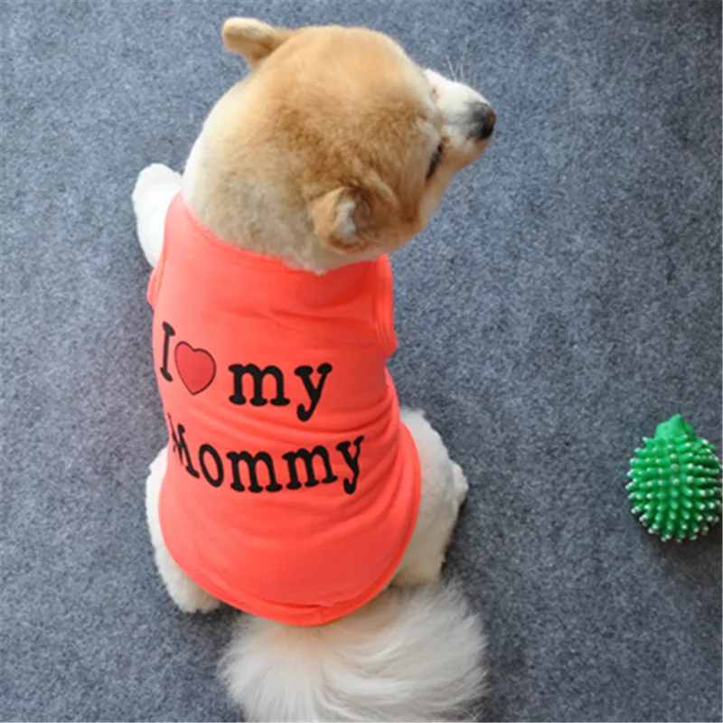 Pet Dog Cloths Spring/Summer Pet Dog Vest T-Shirt Letter I LOVE MY MOMMY Daddy Dog Shirt Pet Clothes For Small Puppy Dogs Cats