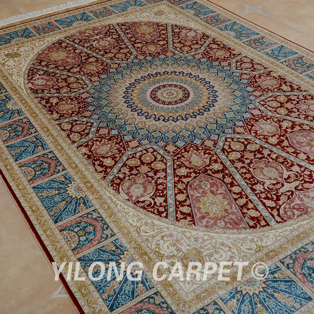 Традиционный персидский ковер Yilong 5 'x 8' прямоугольный красный медальон ручной