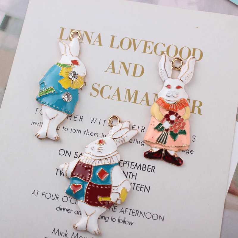 6 шт./лот эмалевые подвески-браслеты в виде кролика Алисы подходят для